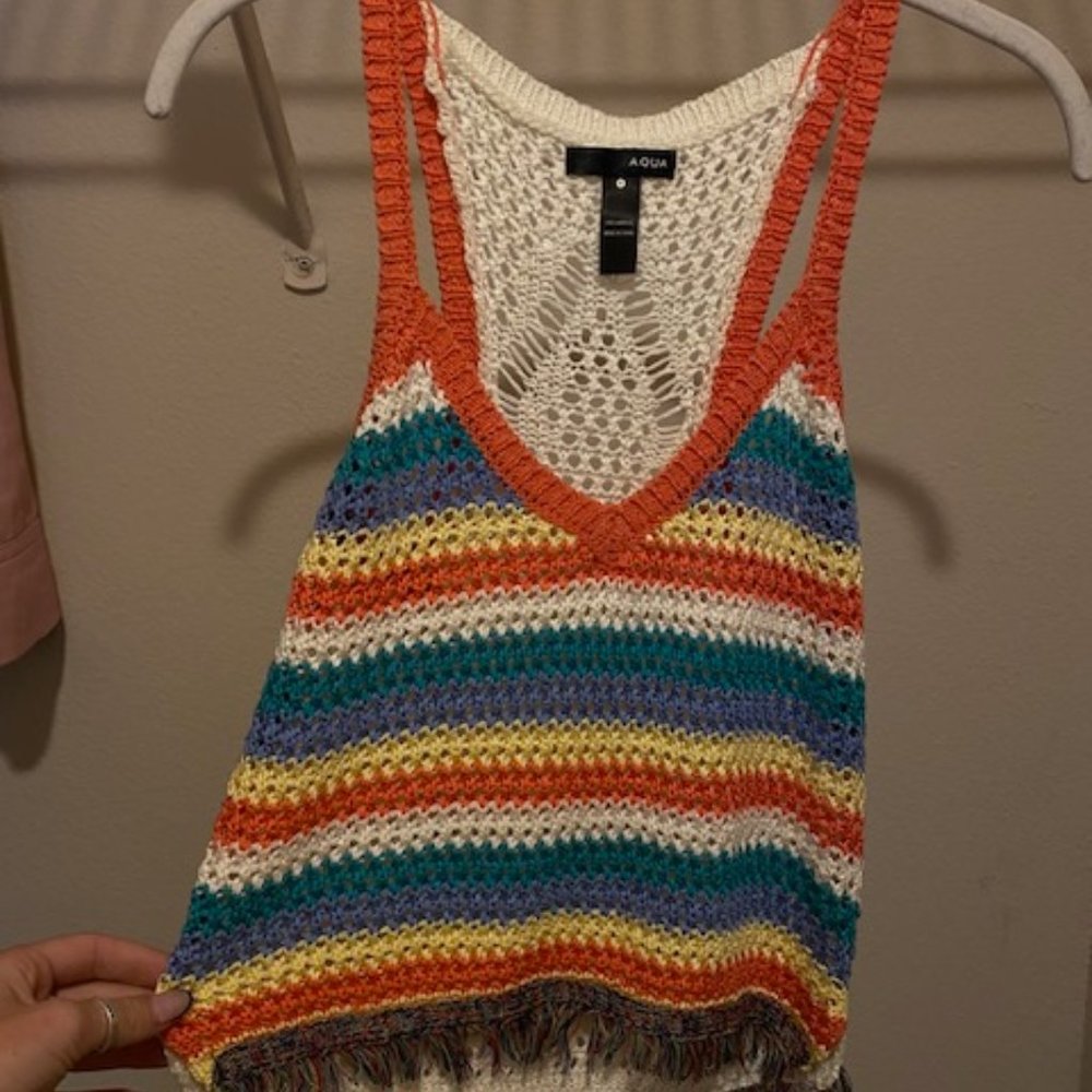 Aqua Crochet Knit Tank Top Rainbow